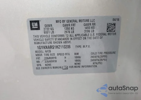 2017 Cadillac Xt5 Standard from USA, damaged, VIN 1GYKNARS1HZ110206